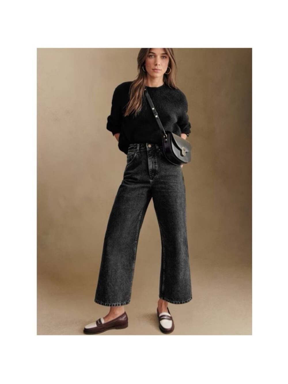 Sezane Washed Black High-Rise Wide-Leg Jeans